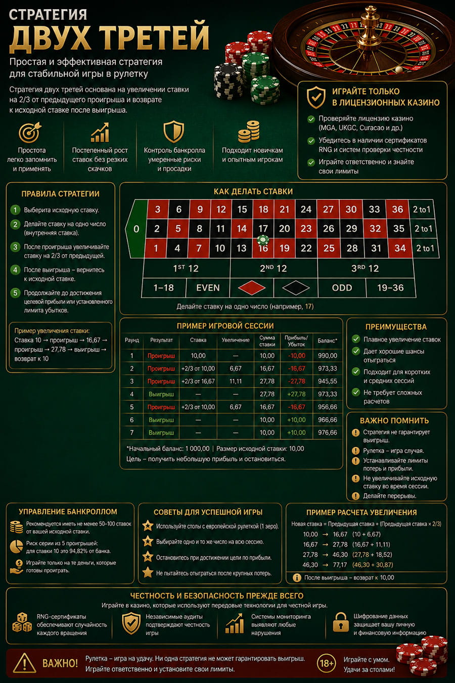 Стратегия двух третей в онлайн рулетке. 